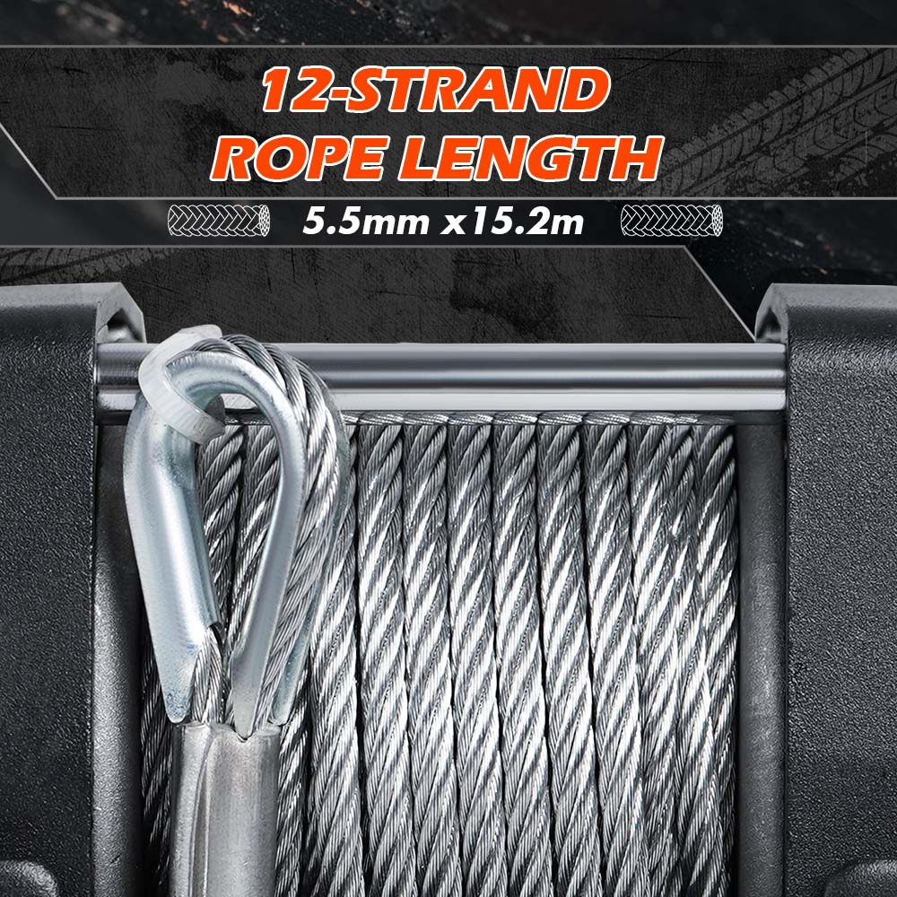 X-BULL 4500LB Electric Winch 12V Winch Boat Trailer ATV Steel Cable With 5.5MX13M Synthetic Rope Grey 7