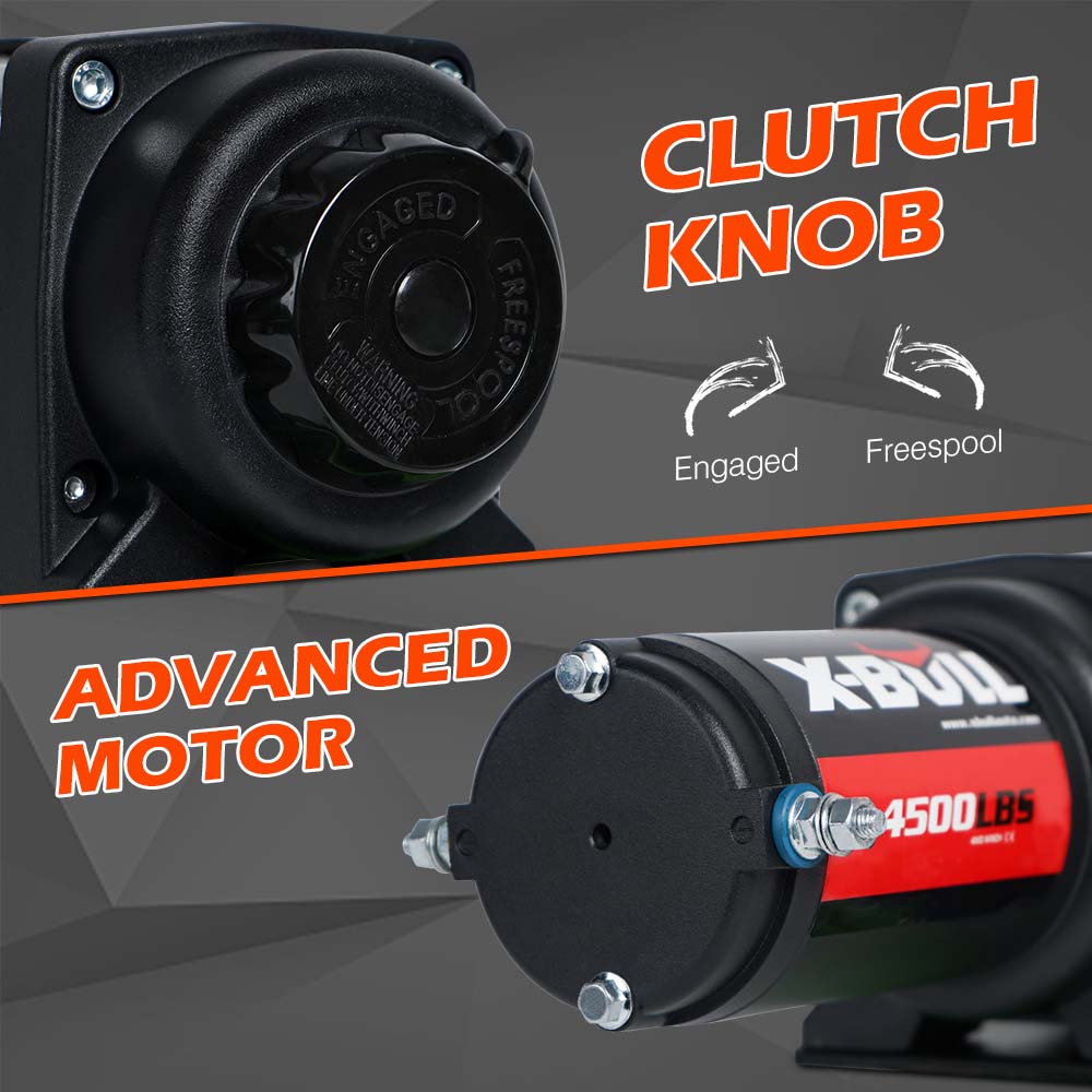 X-BULL 4500LB Electric Winch 12V Winch Boat Trailer ATV Steel Cable With 5.5MX13M Synthetic Rope Grey 9