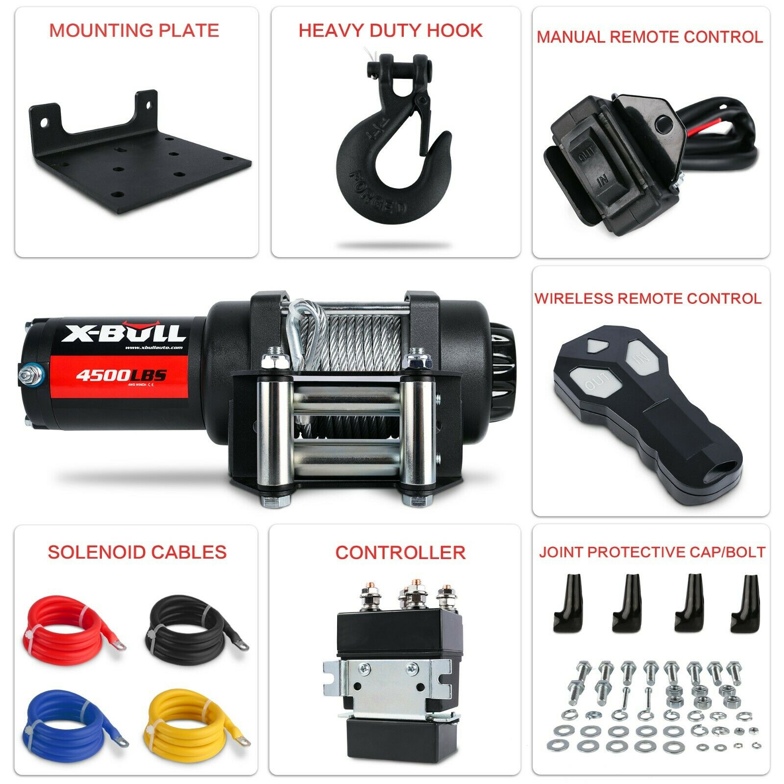 X-BULL Electric Winch 4500LBS/2041KG Steel Cable Wireless Remote Boat ATV 4WD 8