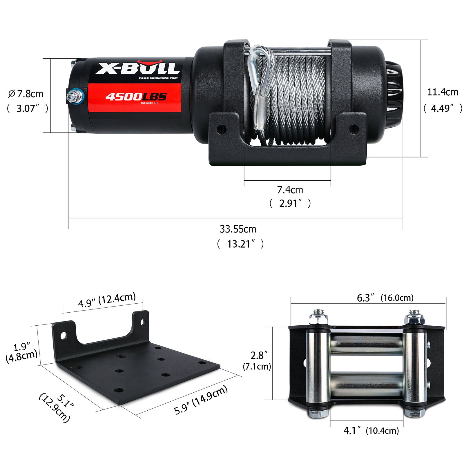 X-BULL Electric Winch 4500LBS/2041KG Steel Cable Wireless Remote Boat ATV 4WD 9