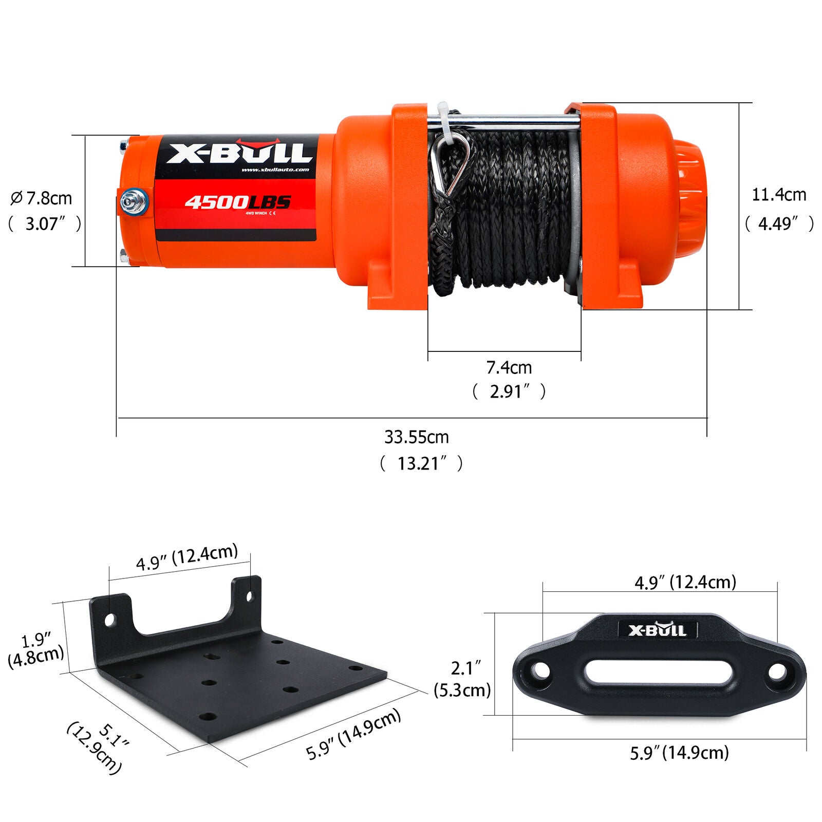 X-BULL Electric Winch 12v Synthetic Rope 4500LBS Wireless Remote ATV UTV 2041KG 9