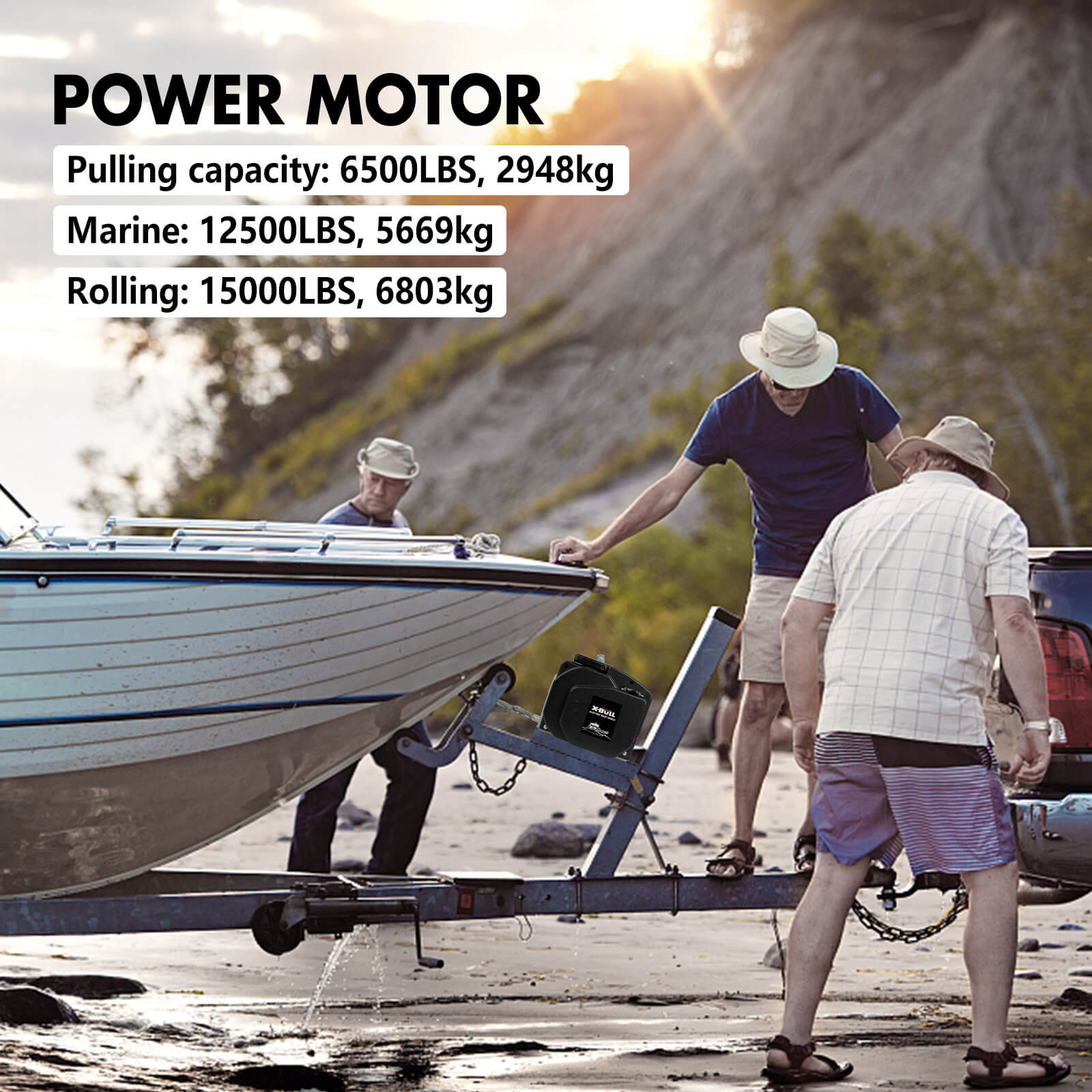 X-BULL Electric Boat Winch 12V 6500LBS Portable Detachable Steel Cable Marine Ship 3000KG 4WD 5