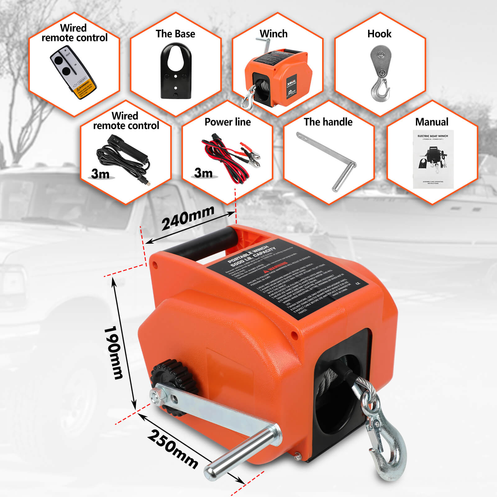 X-BULL 12V Electric Boat Winch 5000LBS Portable Wireless Remote Trailer Winch Steel Cable 4