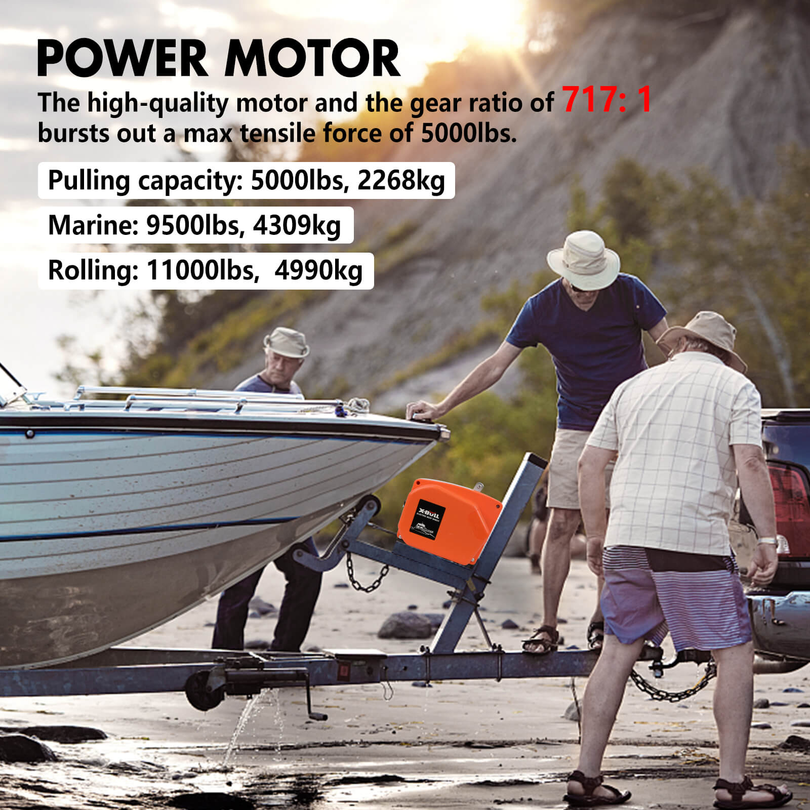X-BULL 12V Electric Boat Winch 5000LBS Portable Wireless Remote Trailer Winch Steel Cable 10