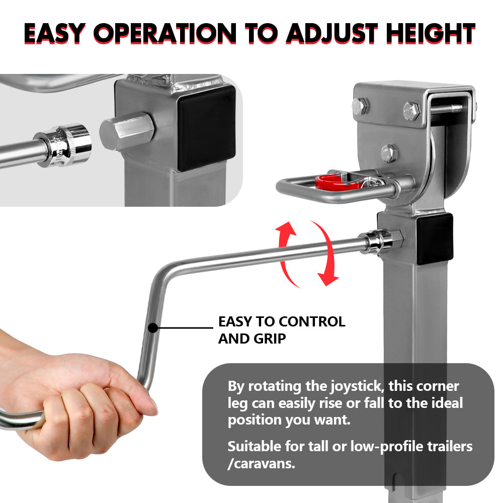 X-BULL 4x 440mm Drop Down Corner Legs Steadies Handle Steel Foot Caravan Trailer Silver 6
