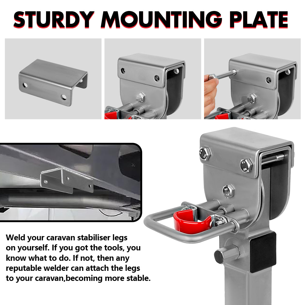 X-BULL 4x 440mm Drop Down Corner Legs Steadies Handle Steel Foot Caravan Trailer Silver 8