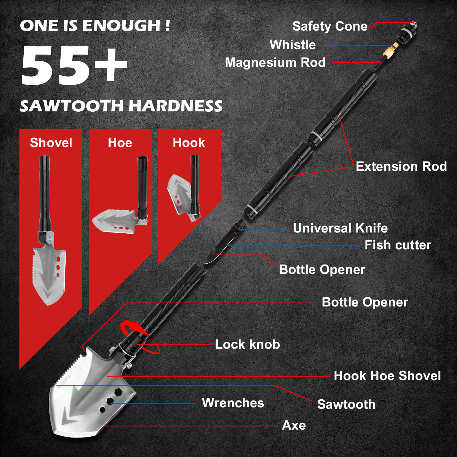X-BULL Folding Shovel Outdoor Camping Survival Tools Multifunction Military 5