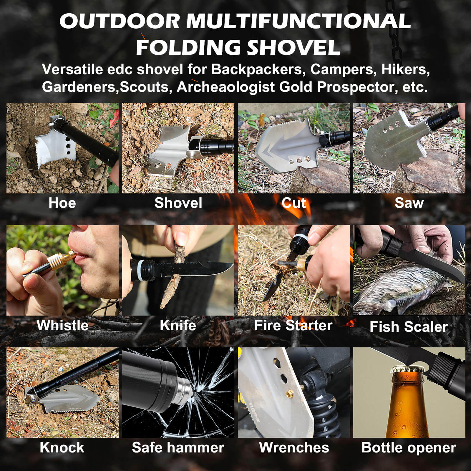 X-BULL Folding Shovel Outdoor Camping Survival Tools Multifunction Military 6
