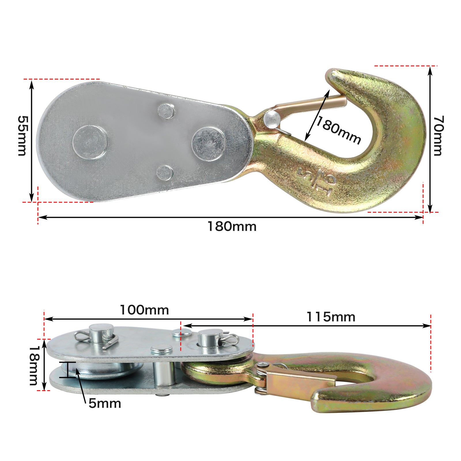 X-BULL 4Ton Snatch Block Pulley Hook Wire Rope Hoist For 4WD ATV UTV Off Road 4