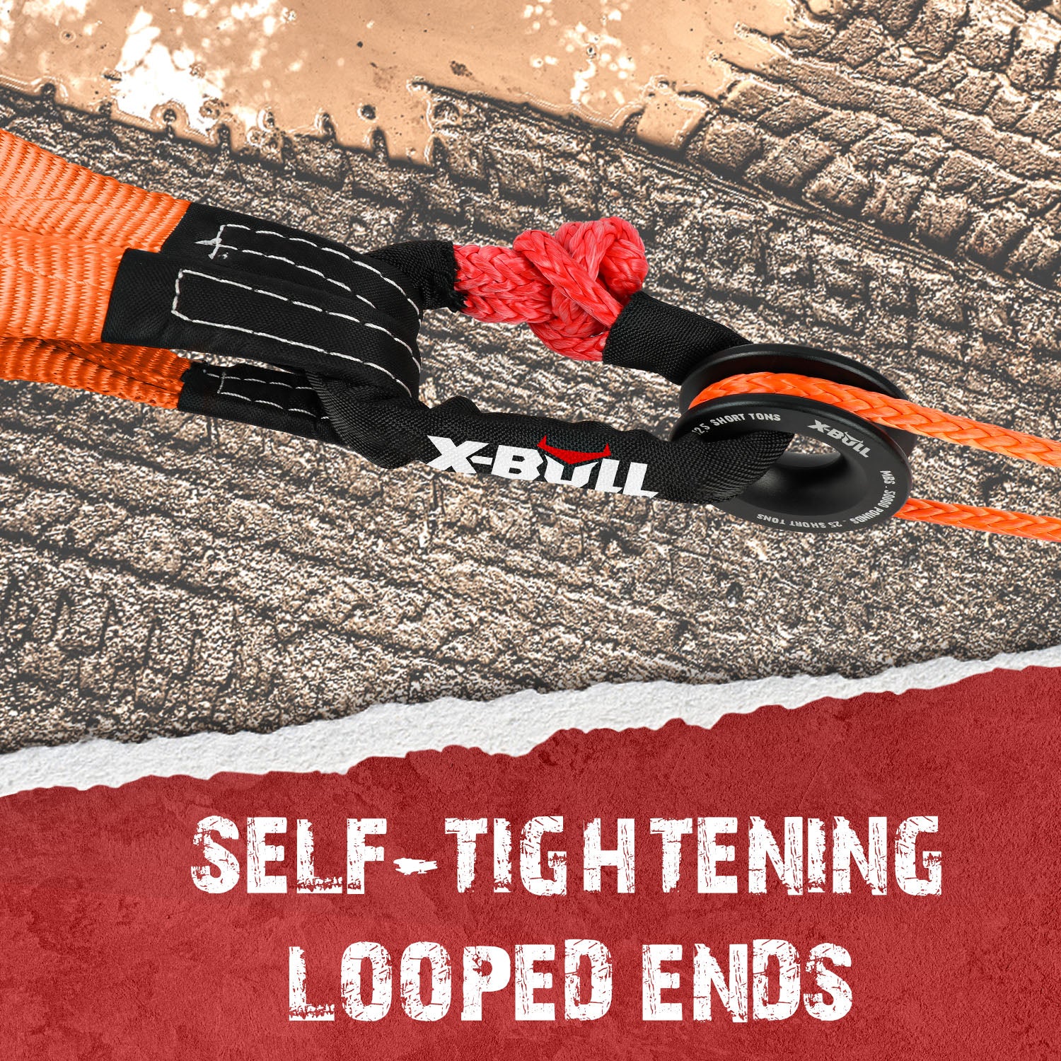 X-BULL Recovery Ring Soft Shackle Kit Snatch Block Pulley Rope Snatch Ring 4WD 5