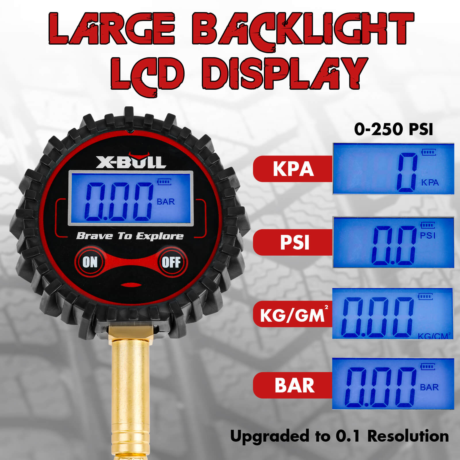 X-BULL Digital tire pressure gauge 250PSI Tyre Air Pressure Car Motorcycle LED 4