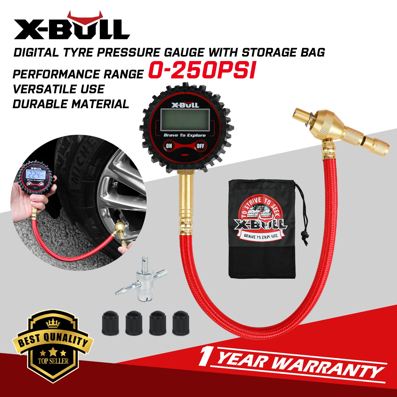 X-BULL Digital tire pressure gauge 250PSI Tyre Air Pressure Car Motorcycle LED 6