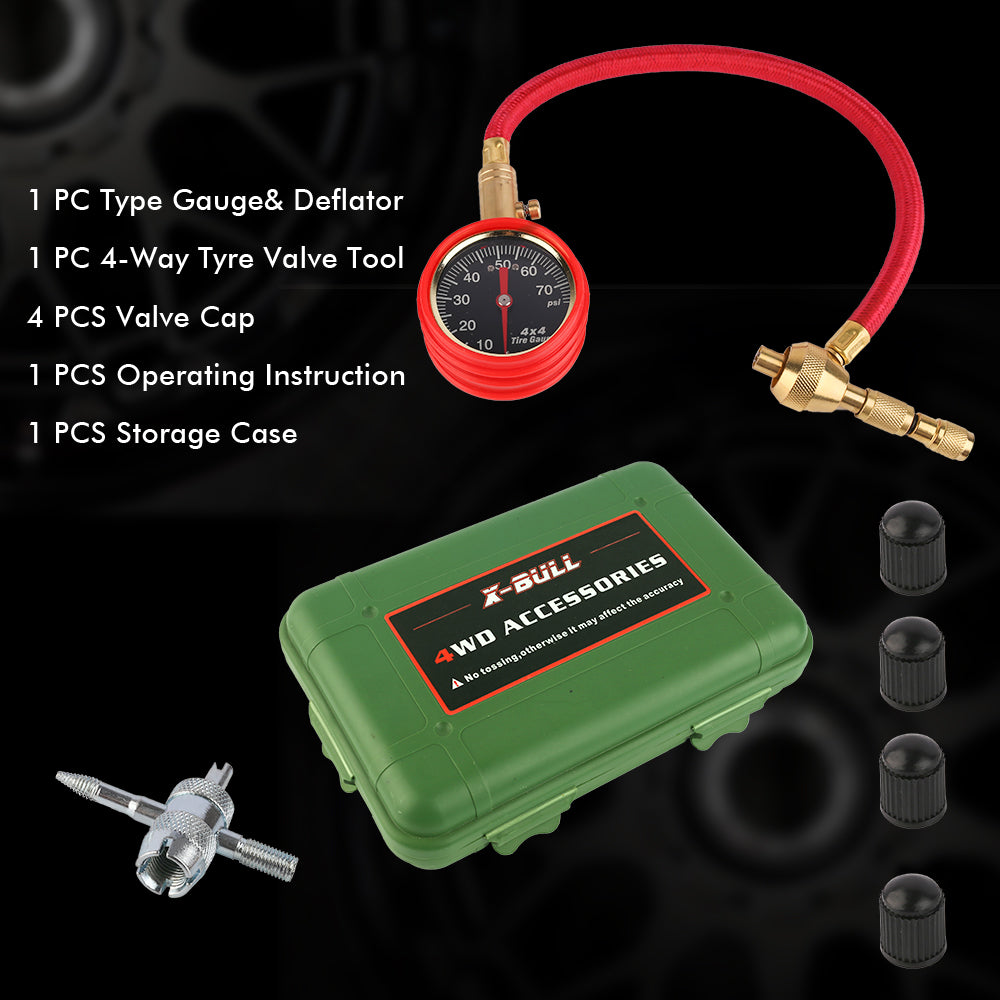 X-BULL Tyre Deflators Tire Automatic 4WD Pressure Gauge 4 Brass Deflator 4