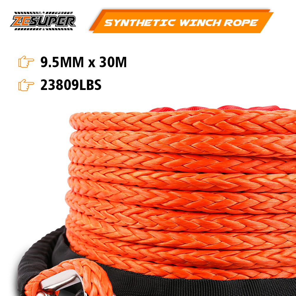 ZESUPER Winch Rope 9.5MM X 30M Dyneema SK75 Hook Synthetic Car Tow Recovery Cable Hook 4
