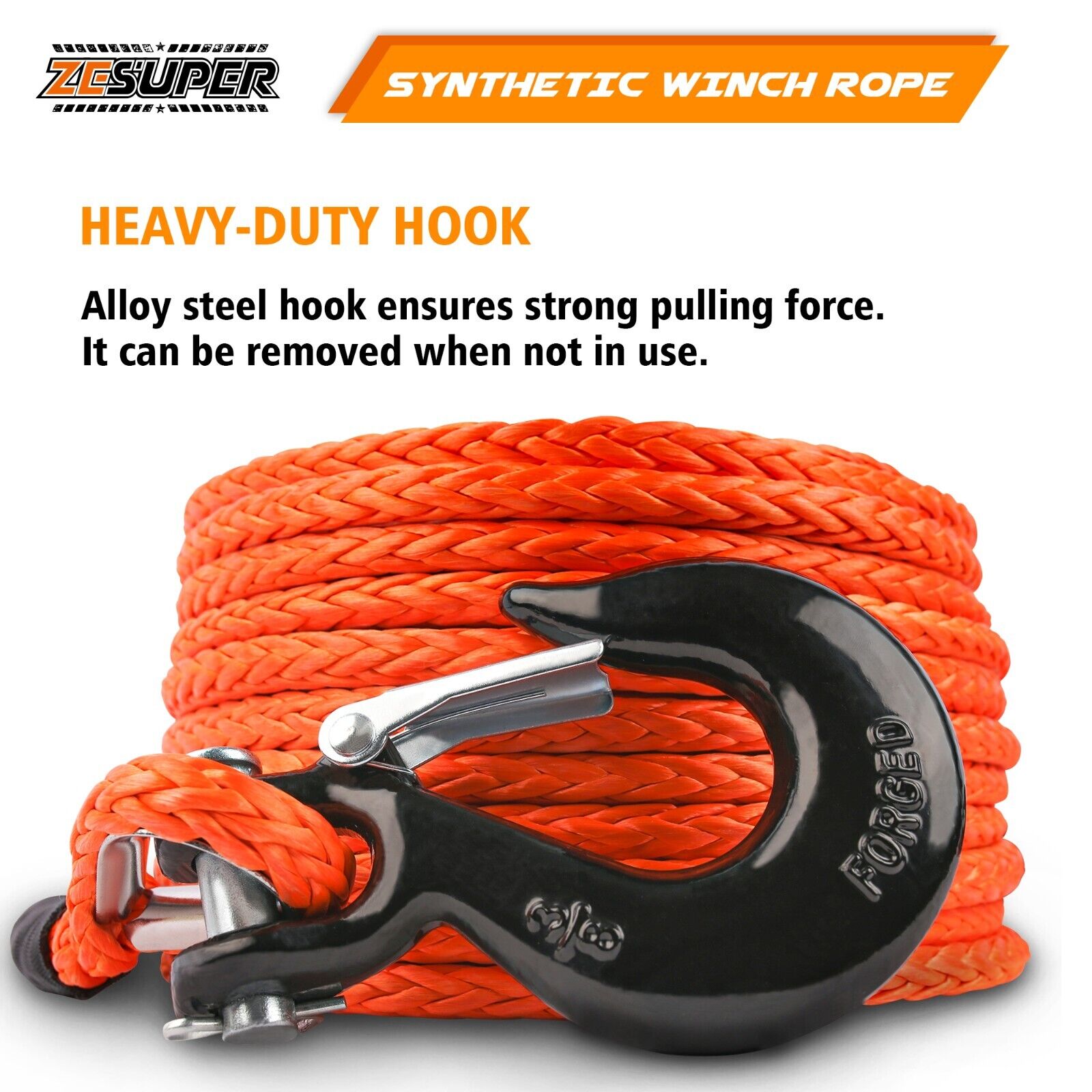 ZESUPER Winch Rope 9.5MM X 30M Dyneema SK75 Hook Synthetic Car Tow Recovery Cable Hook 7