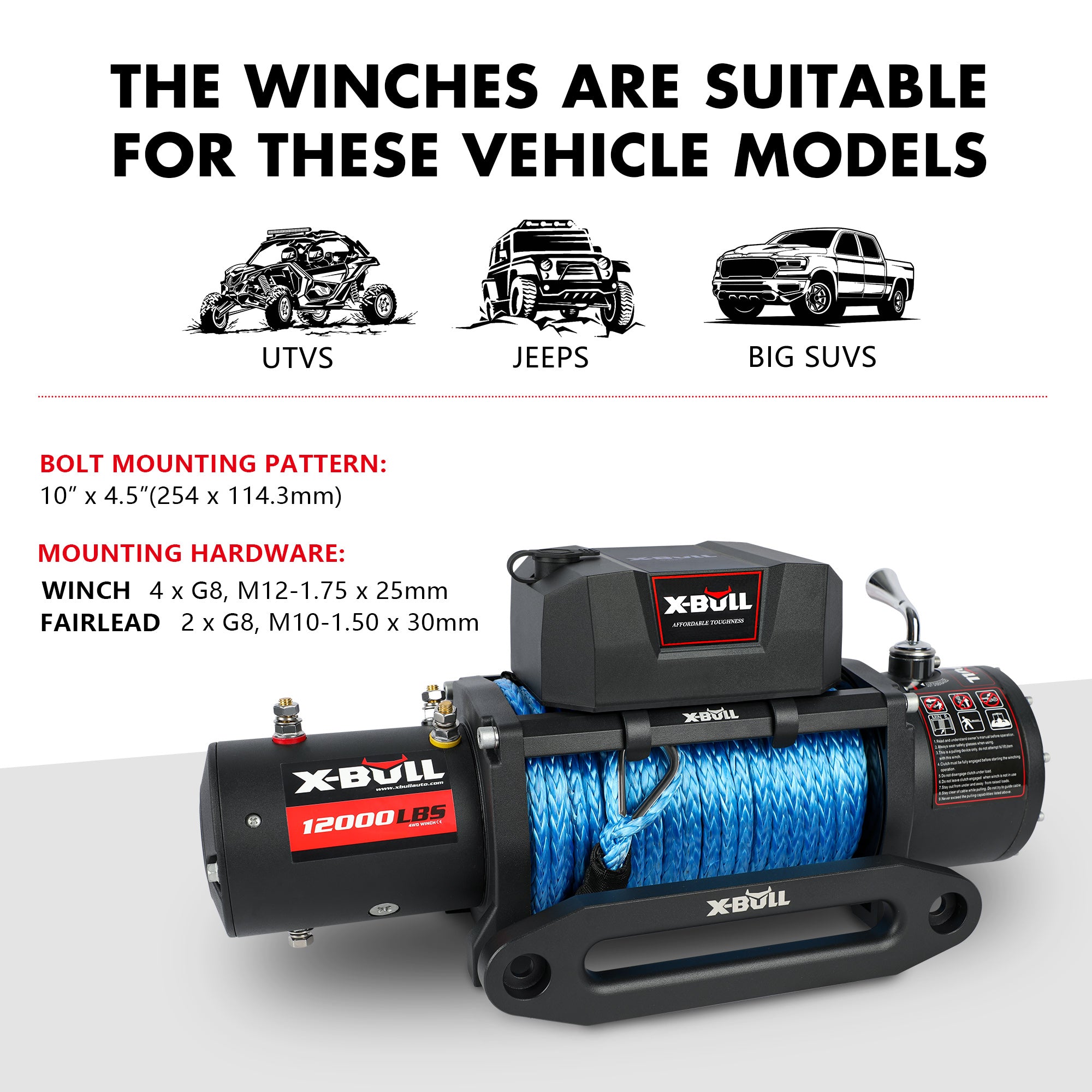 X-BULL Electric Winch 12V 12000LBS/5454kg 26M Synthetic Rope Wireless Remote 4WD 4X4 3