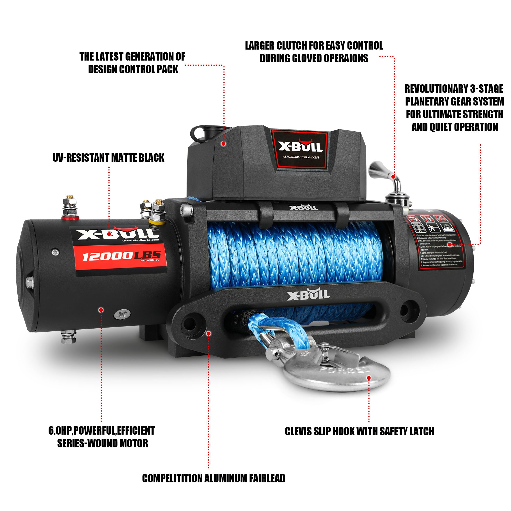 X-BULL Electric Winch 12V 12000LBS/5454kg 26M Synthetic Rope Wireless Remote 4WD 4X4 5