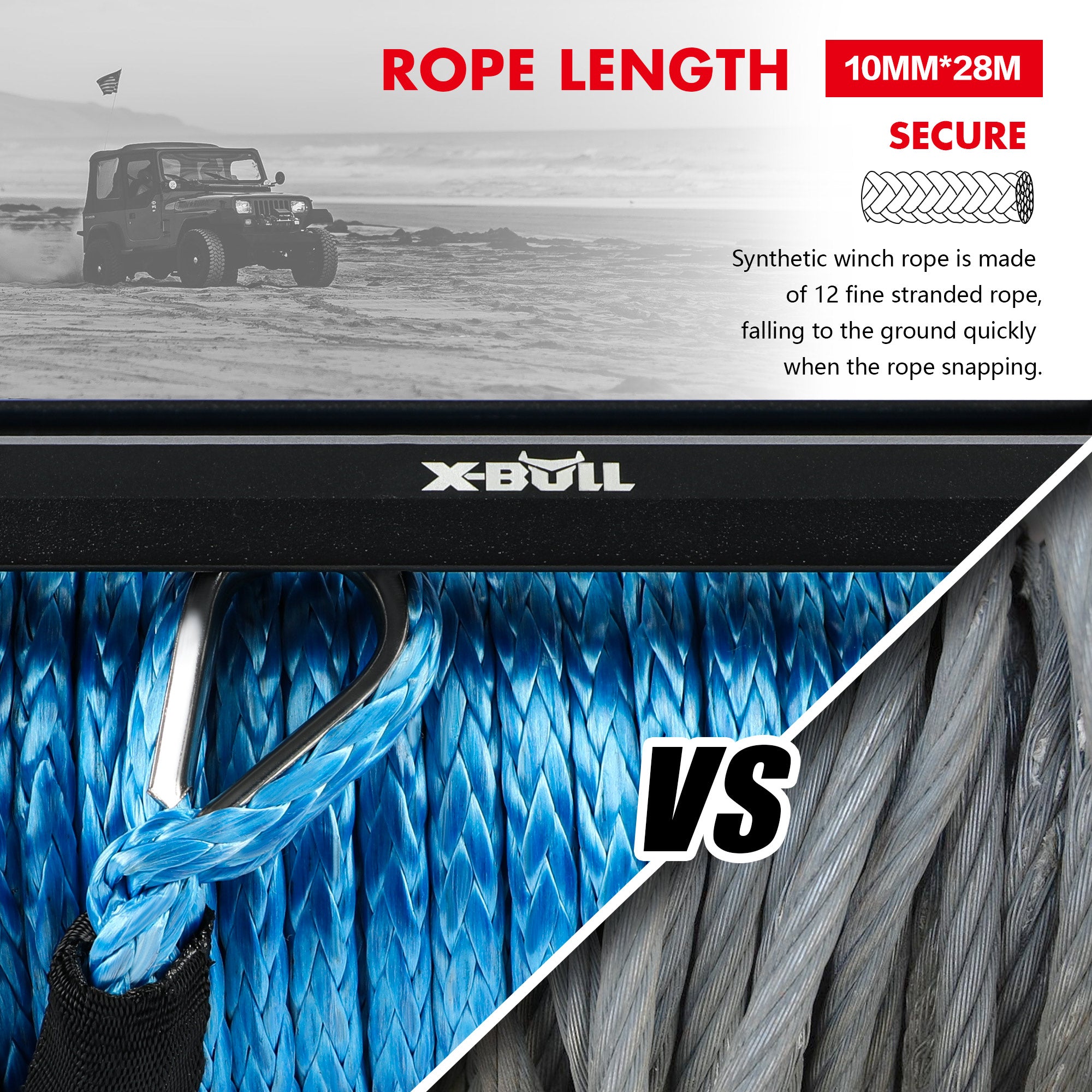 X-BULL Electric Winch 12V 12000LBS/5454kg 26M Synthetic Rope Wireless Remote 4WD 4X4 6