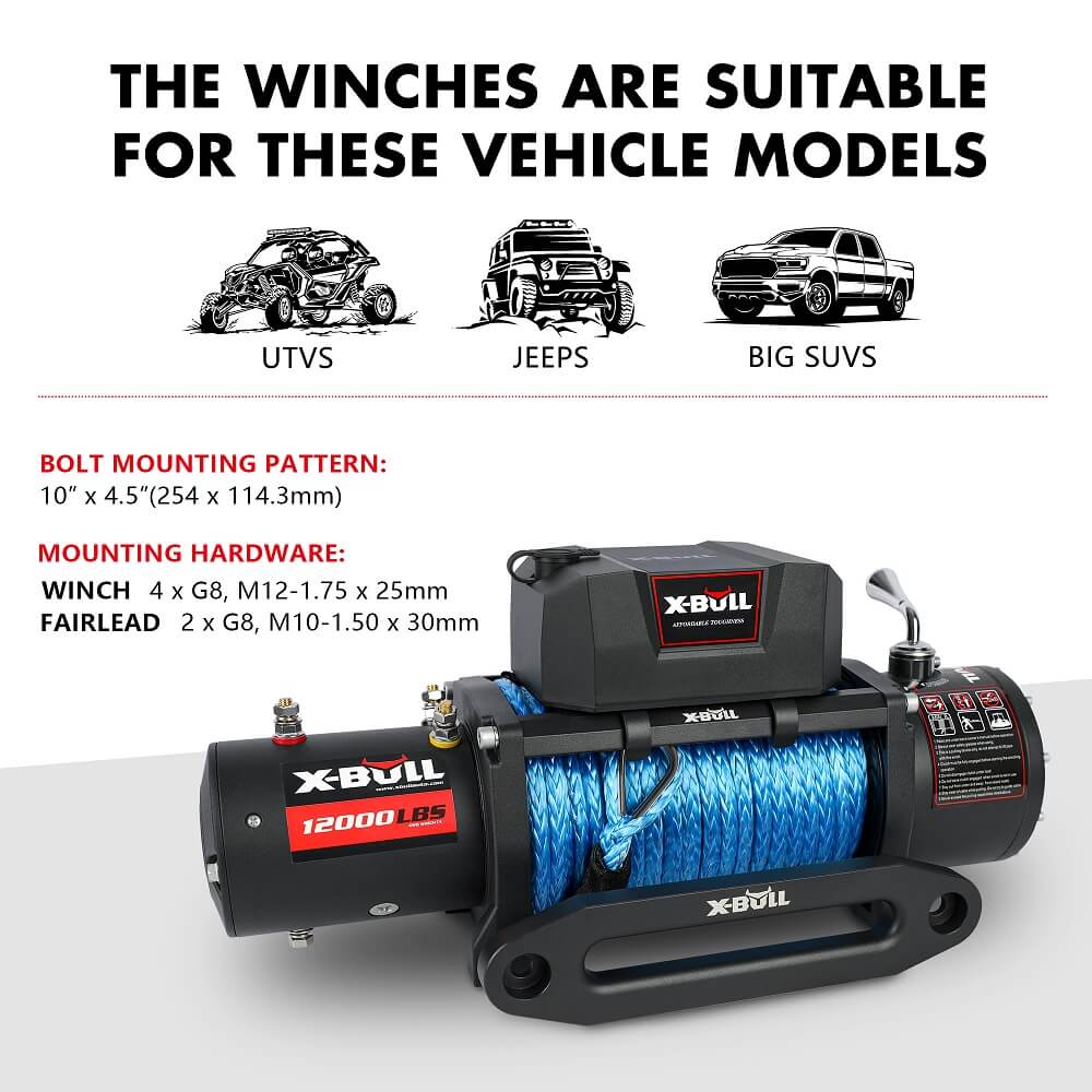 X-BULL Electric Winch 12V 12000LBS Synthetic Rope Wireless remote 4WD 4X4 Car Trailer 4