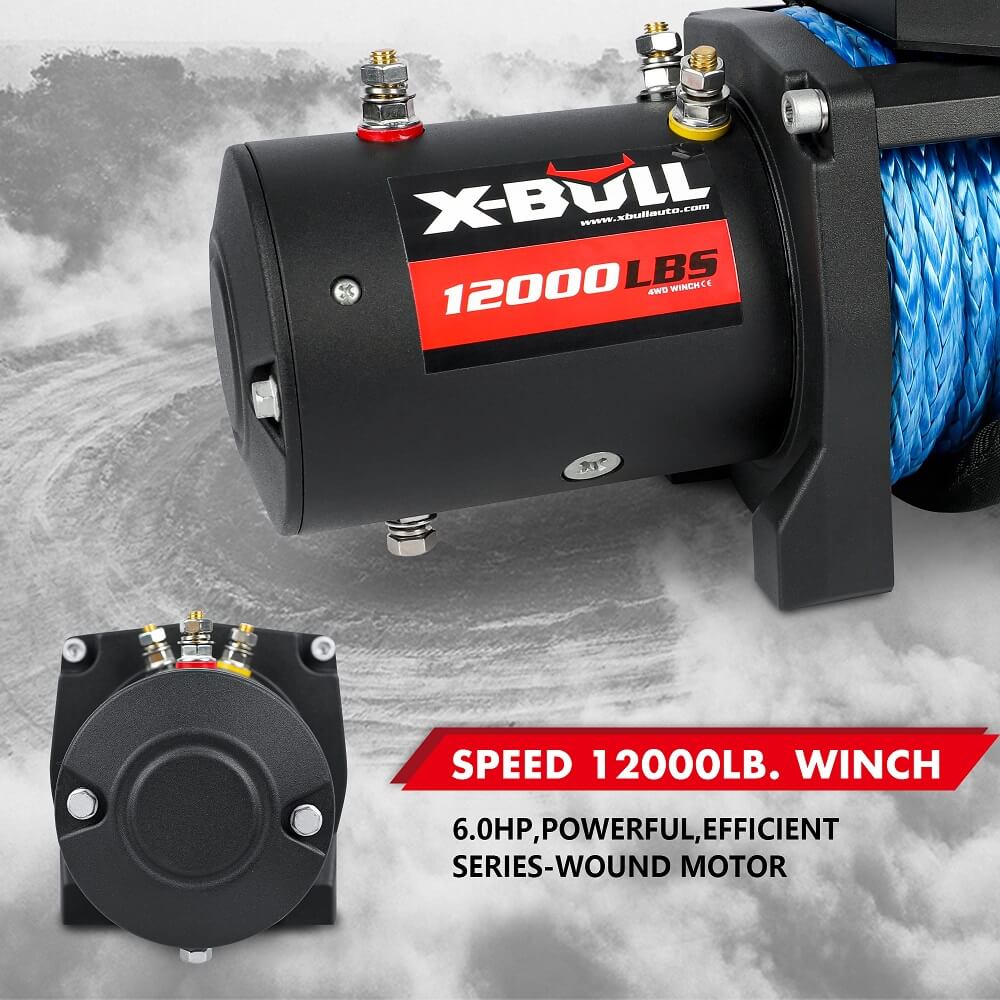 X-BULL 4x4 Electric Winch 12V 12000LBS synthetic rope 4WD Car with winch mounting plate 8