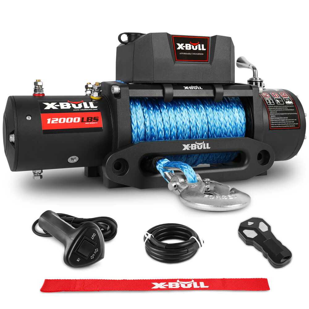 X-BULL 12000LBS Electric Winch 12V 4x4 synthetic rope 4WD Car with winch mounting plate 9