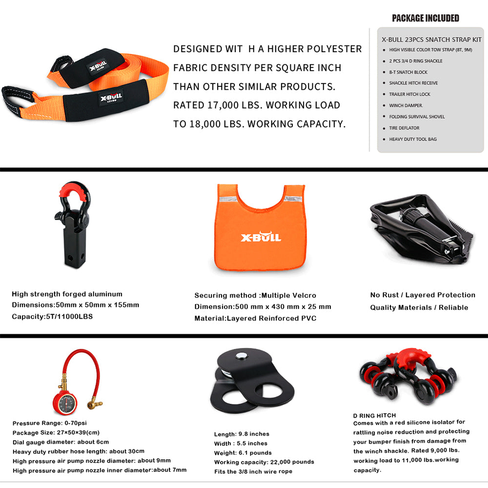 X-BULL Winch Recovery Kit Snatch Strap Off Road 4WD with Recovery Tracks Gen 2.0 Boards RED 3