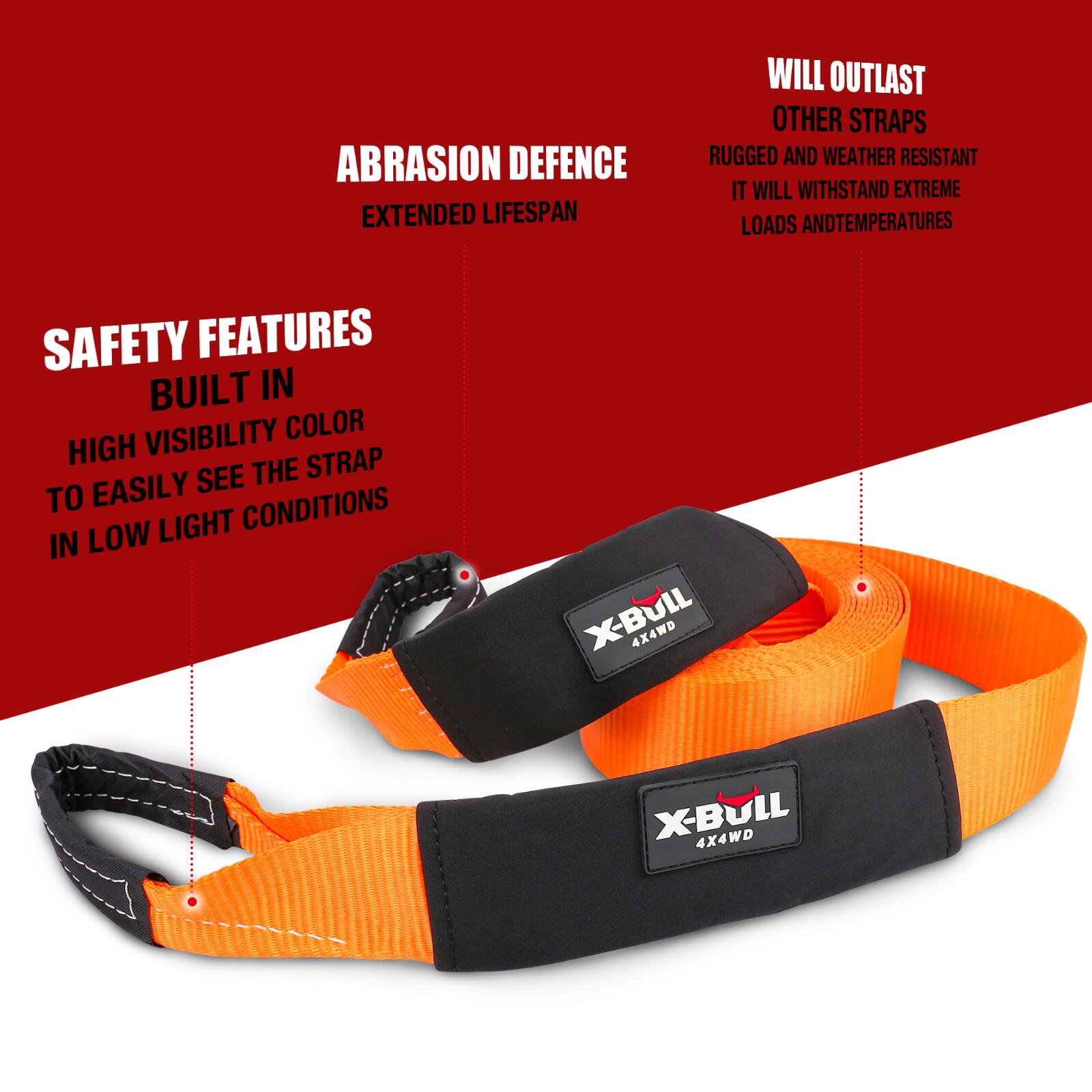 X-BULL Winch Recovery Kit Snatch Strap Off Road 4WD with Recovery Tracks Gen 2.0 Boards RED 7