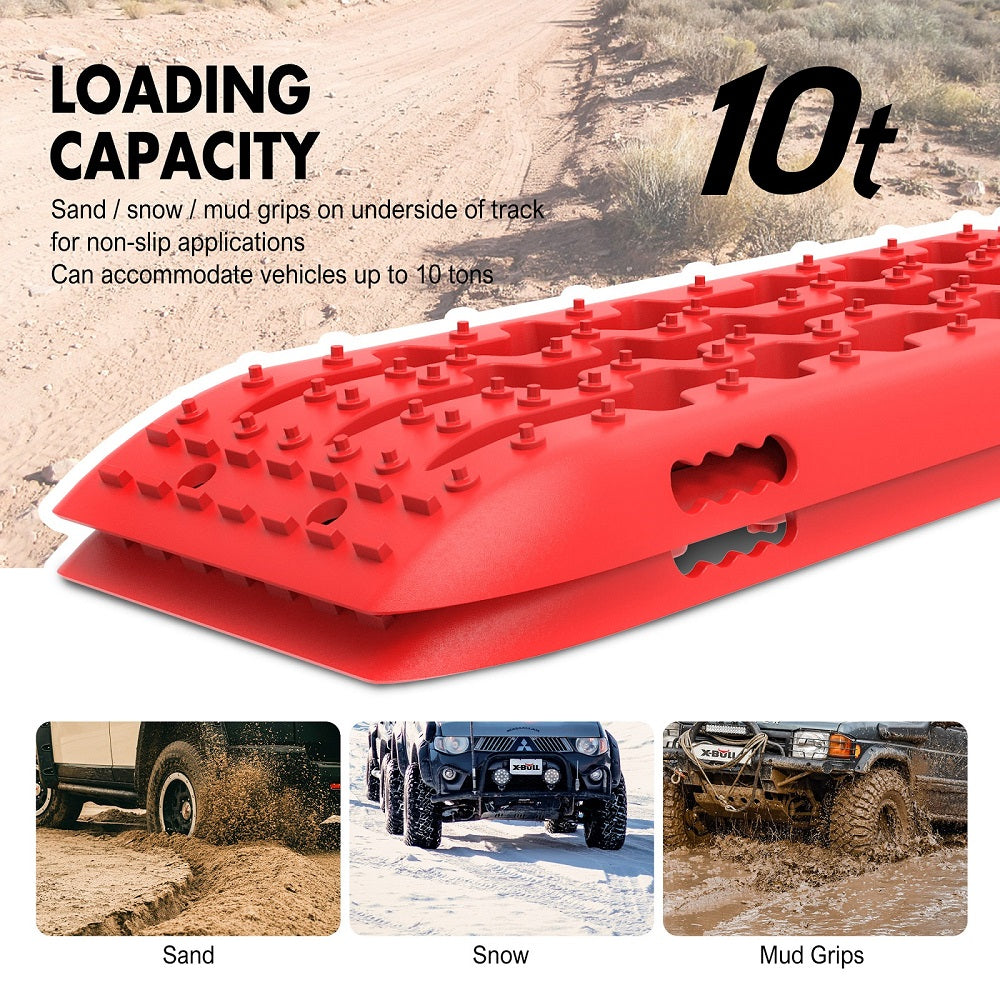 X-BULL Winch Recovery Kit Snatch Strap Off Road 4WD with Recovery Tracks Gen 2.0 Boards RED 9