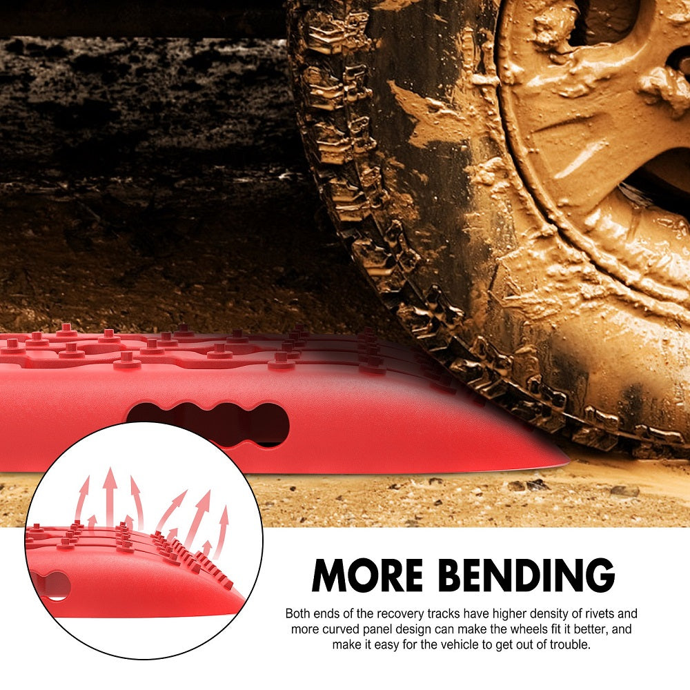 X-BULL Winch Recovery Kit Snatch Strap Off Road 4WD with Recovery Tracks Gen 2.0 Boards RED 10