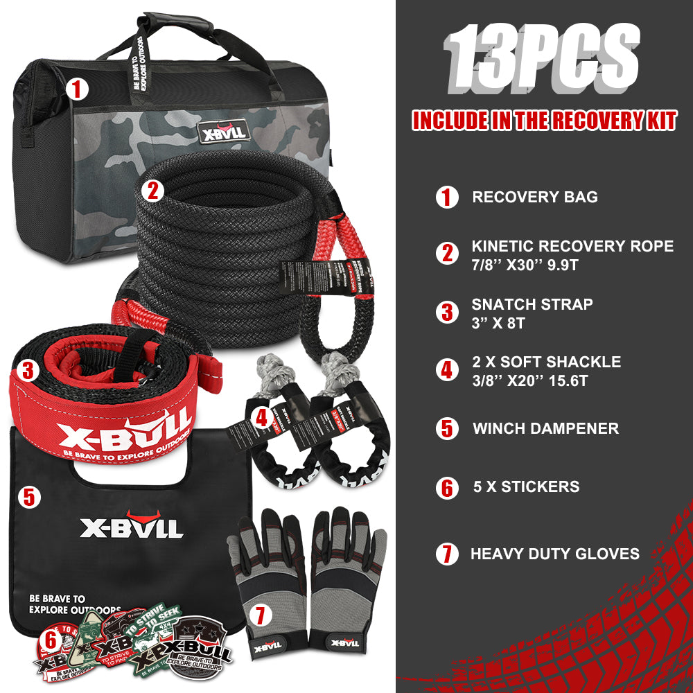 X-BULL Recovery Kit 4X4 Off-Road Kinetic Rope Snatch Strap Winch Damper 4WD13PCS 3