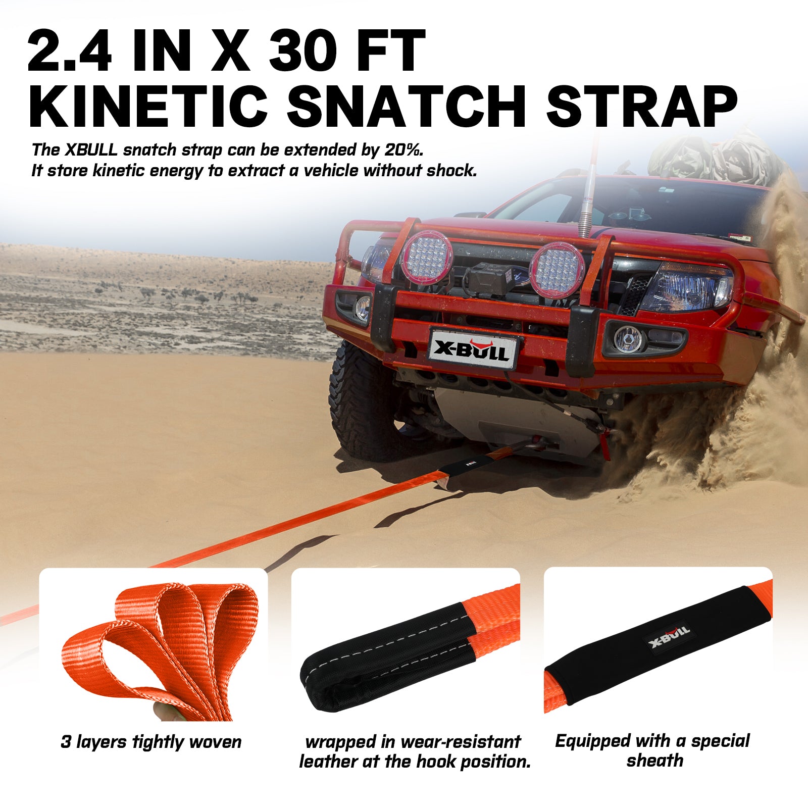X-BULL 4WD Winch Recovery Kit 12Pcs Recovery Tracks Snatch Strap Soft Shackles Recovery Ring 4