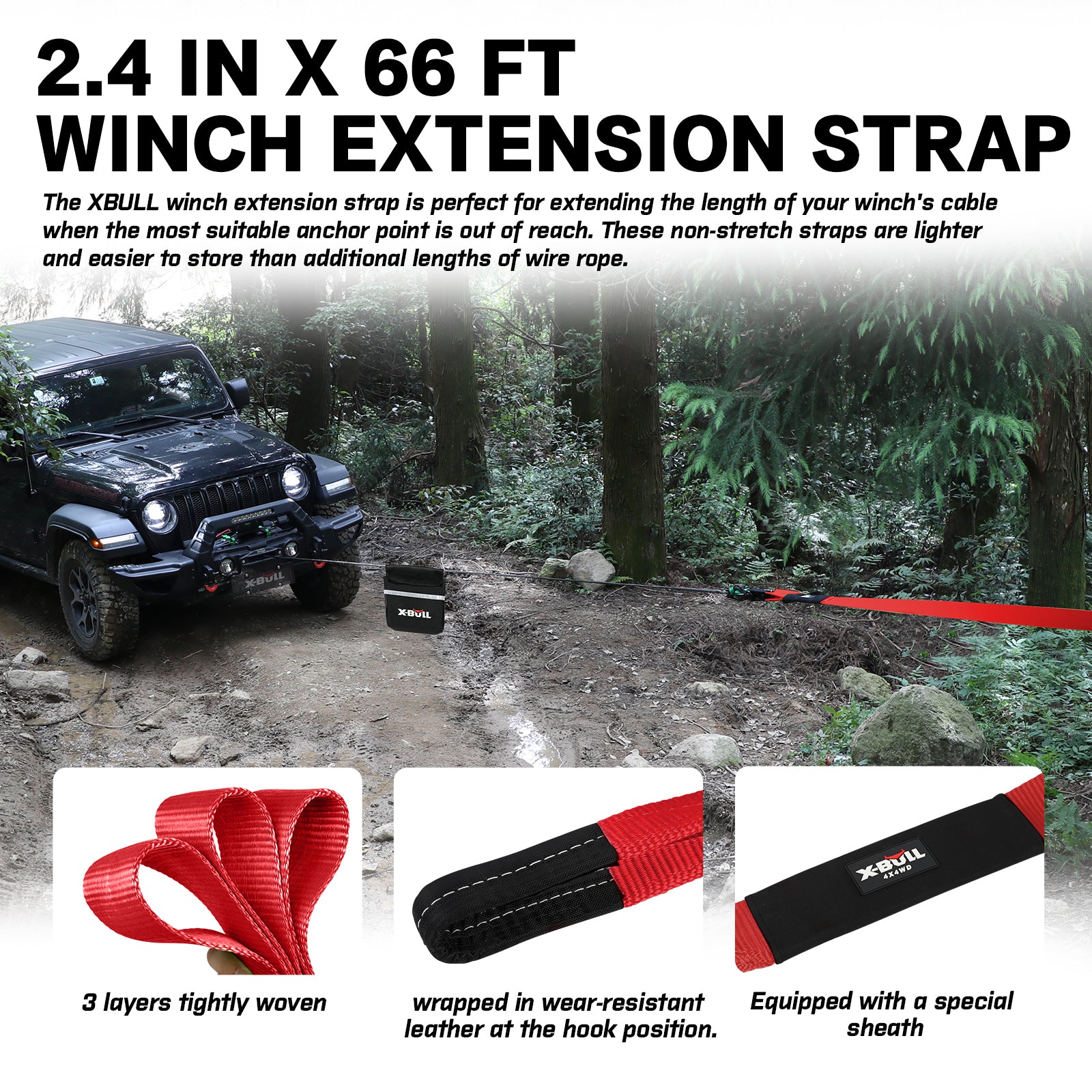 X-BULL 4WD Winch Recovery Kit 12Pcs Recovery Tracks Snatch Strap Soft Shackles Recovery Ring 5