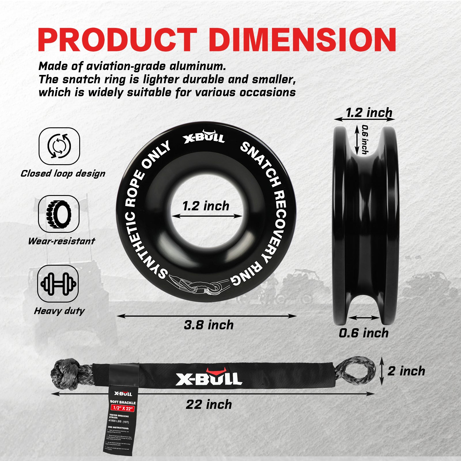 X-BULL 4WD Winch Recovery Kit 12Pcs Recovery Tracks Snatch Strap Soft Shackles Recovery Ring 7