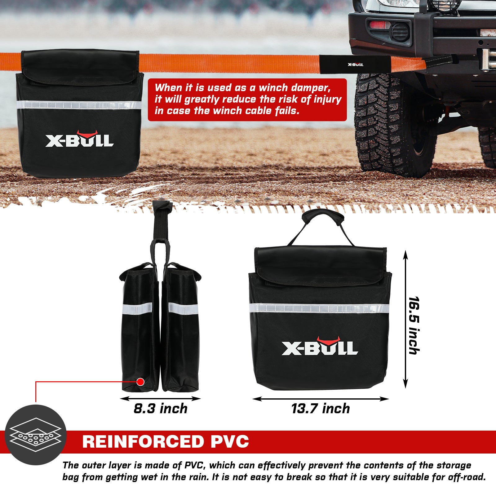 X-BULL 4WD Winch Recovery Kit 12Pcs Recovery Tracks Snatch Strap Soft Shackles Recovery Ring 9