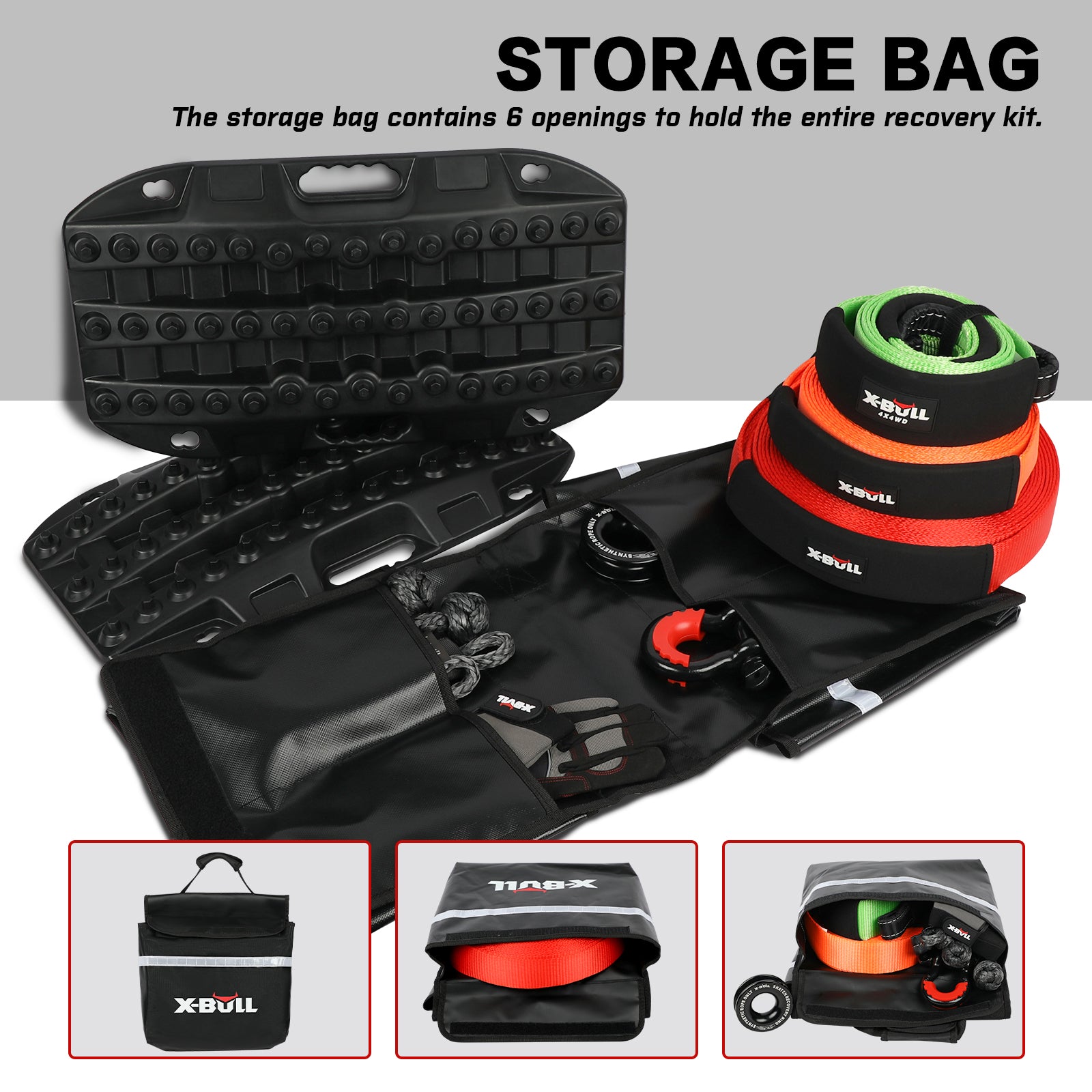 X-BULL 4WD Winch Recovery Kit 12Pcs Recovery Tracks Snatch Strap Soft Shackles Recovery Ring 10