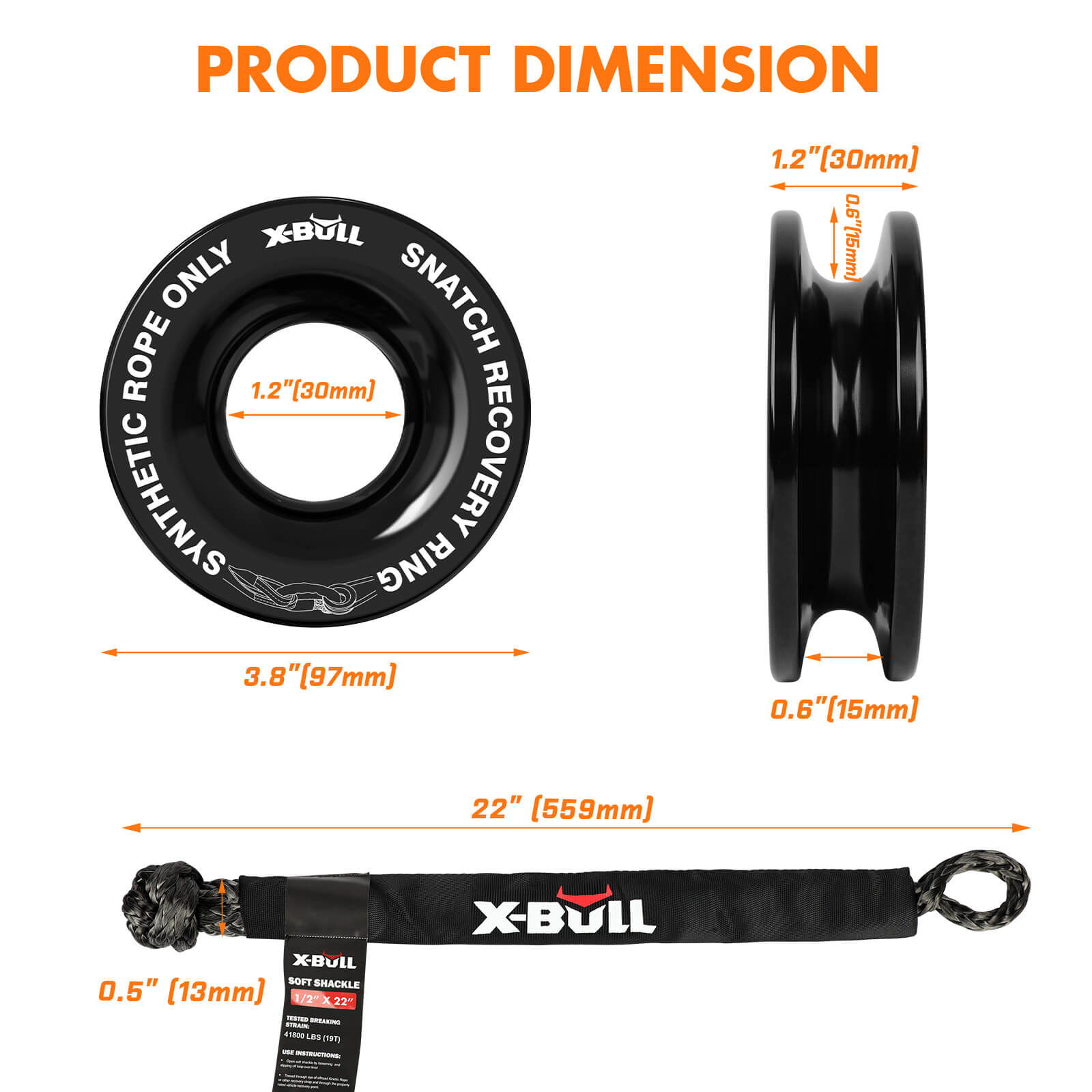 X-BULL 4WD Recovery Kit Snatch Strap Soft Shackles Folding Shovel Survival 4X4 3