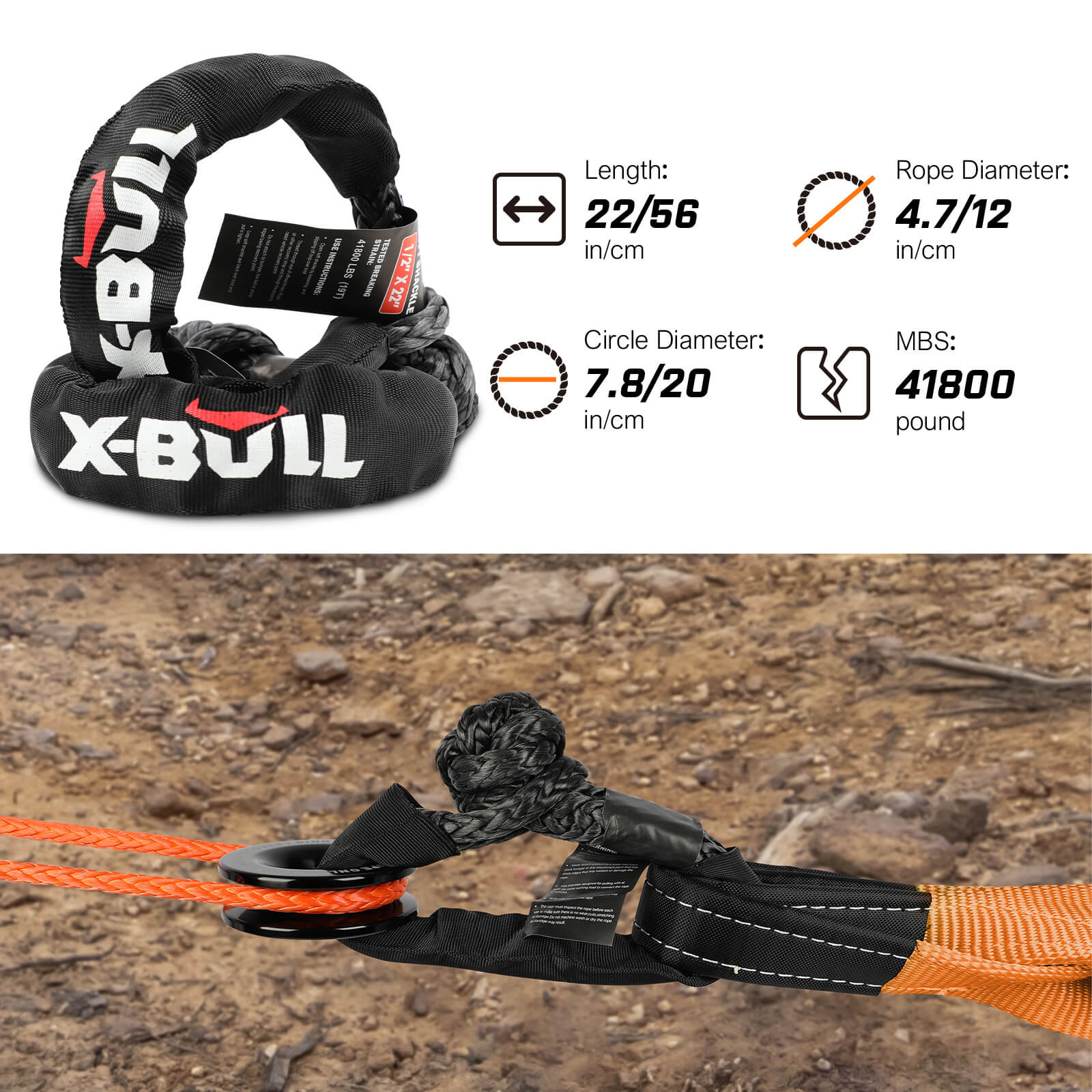 X-BULL 4WD Recovery Kit Snatch Strap Soft Shackles Folding Shovel Survival 4X4 8