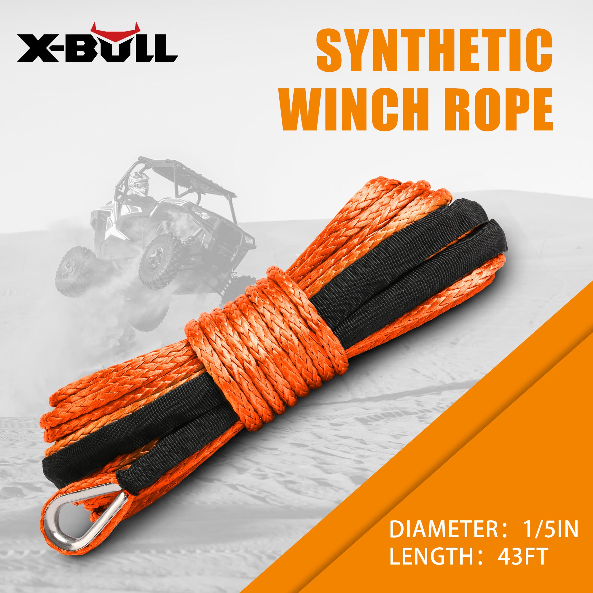 X-BULL Dyneema Synthetic Rope Winch Cable SK75 5.5MM x 13M Car Tow Recovery Strap 3