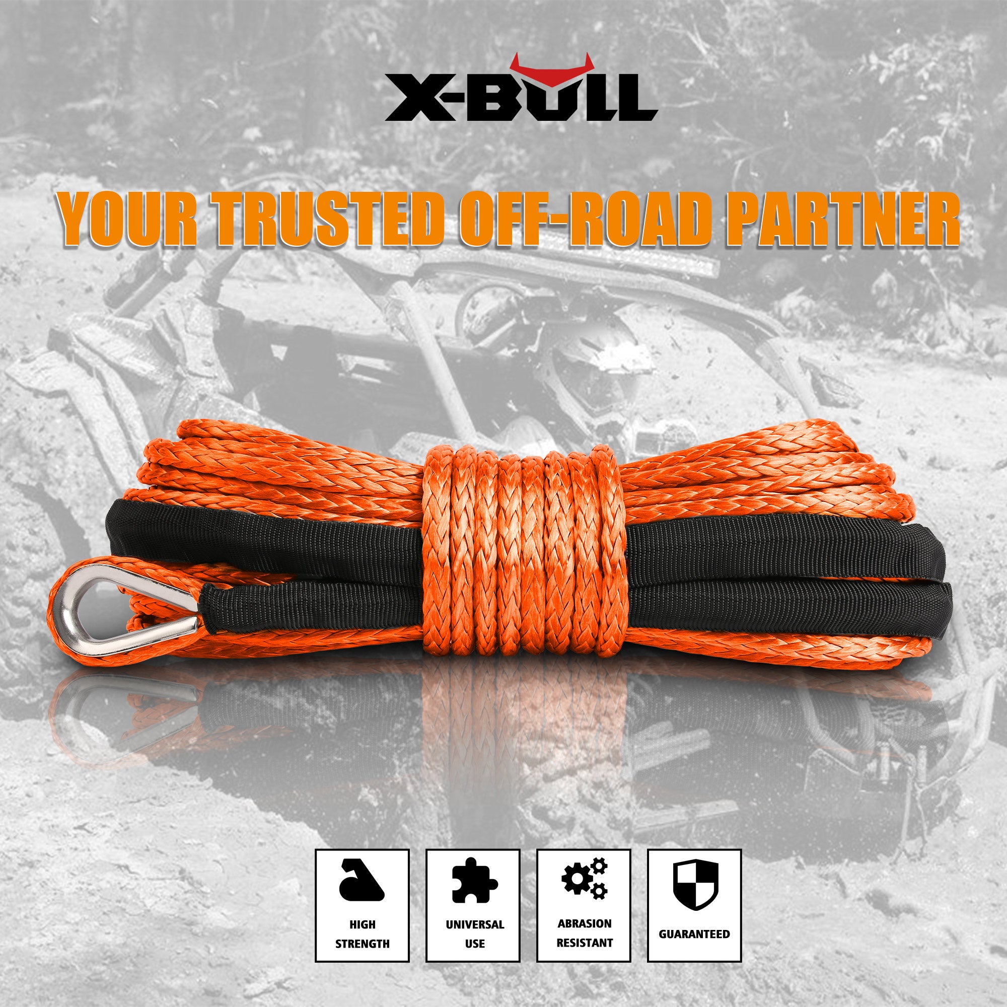 X-BULL Dyneema Synthetic Rope Winch Cable SK75 5.5MM x 13M Car Tow Recovery Strap 6