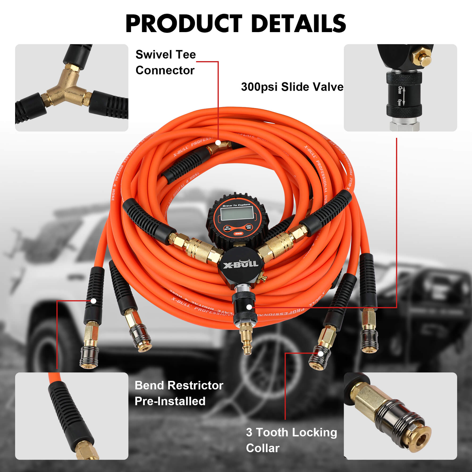 X-BULL Indeflate Digital 4 Hose 4 Tire Inflation Deflation System Equalizer 3
