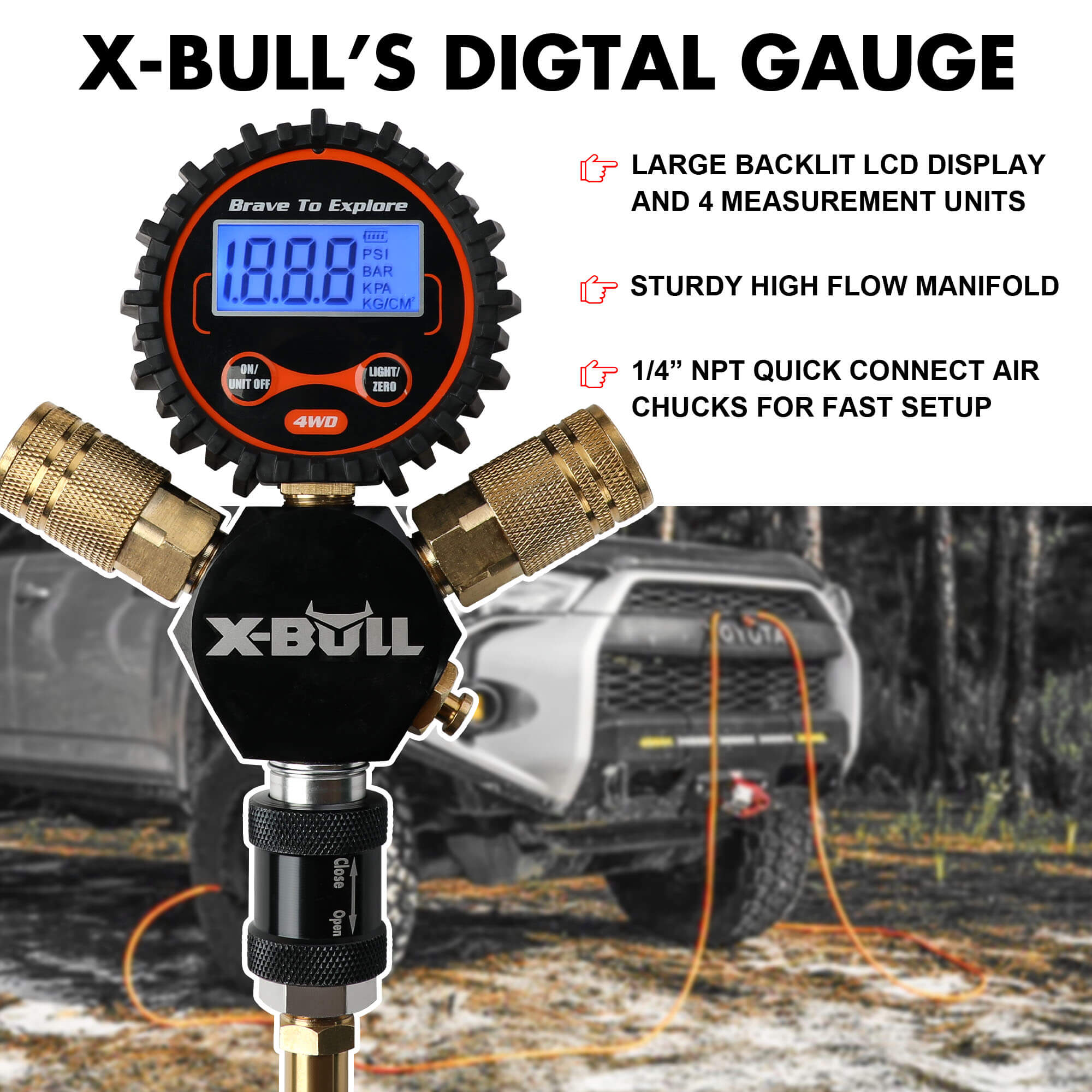 X-BULL Indeflate Digital 4 Hose 4 Tire Inflation Deflation System Equalizer 5