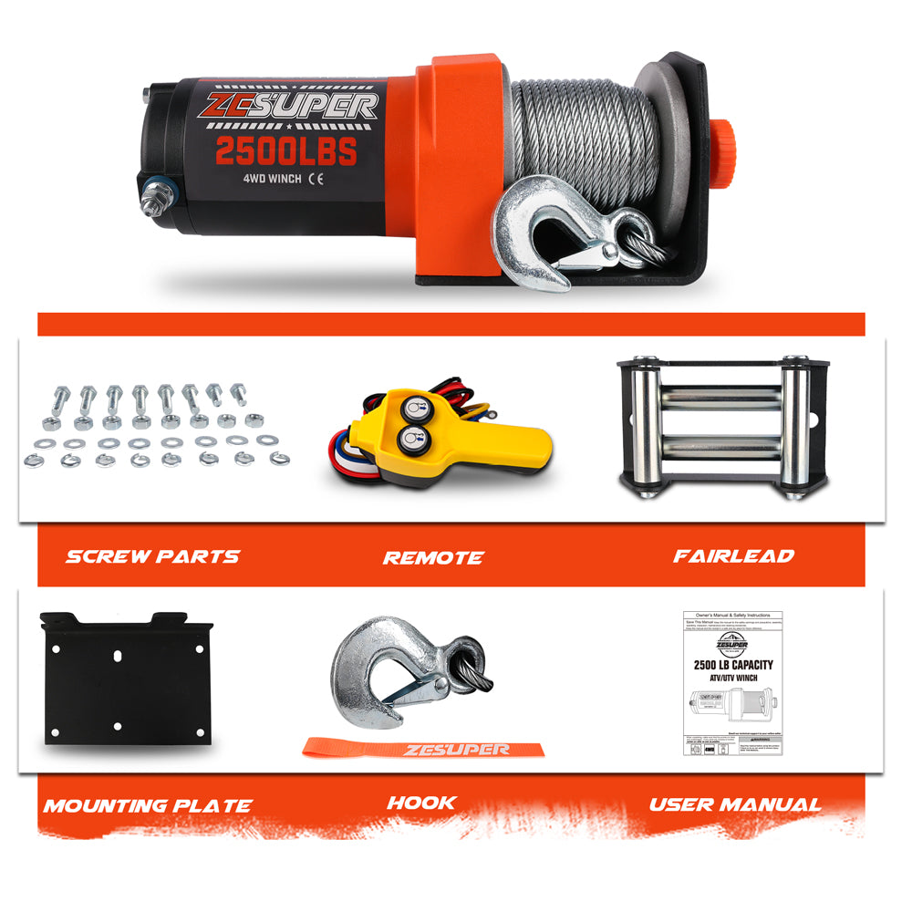 ZESUPER Electric Winch 2500LBS/1134KG 12V 15.2M Steel Cable ATV UTV 4WD 4X4 Boat 3