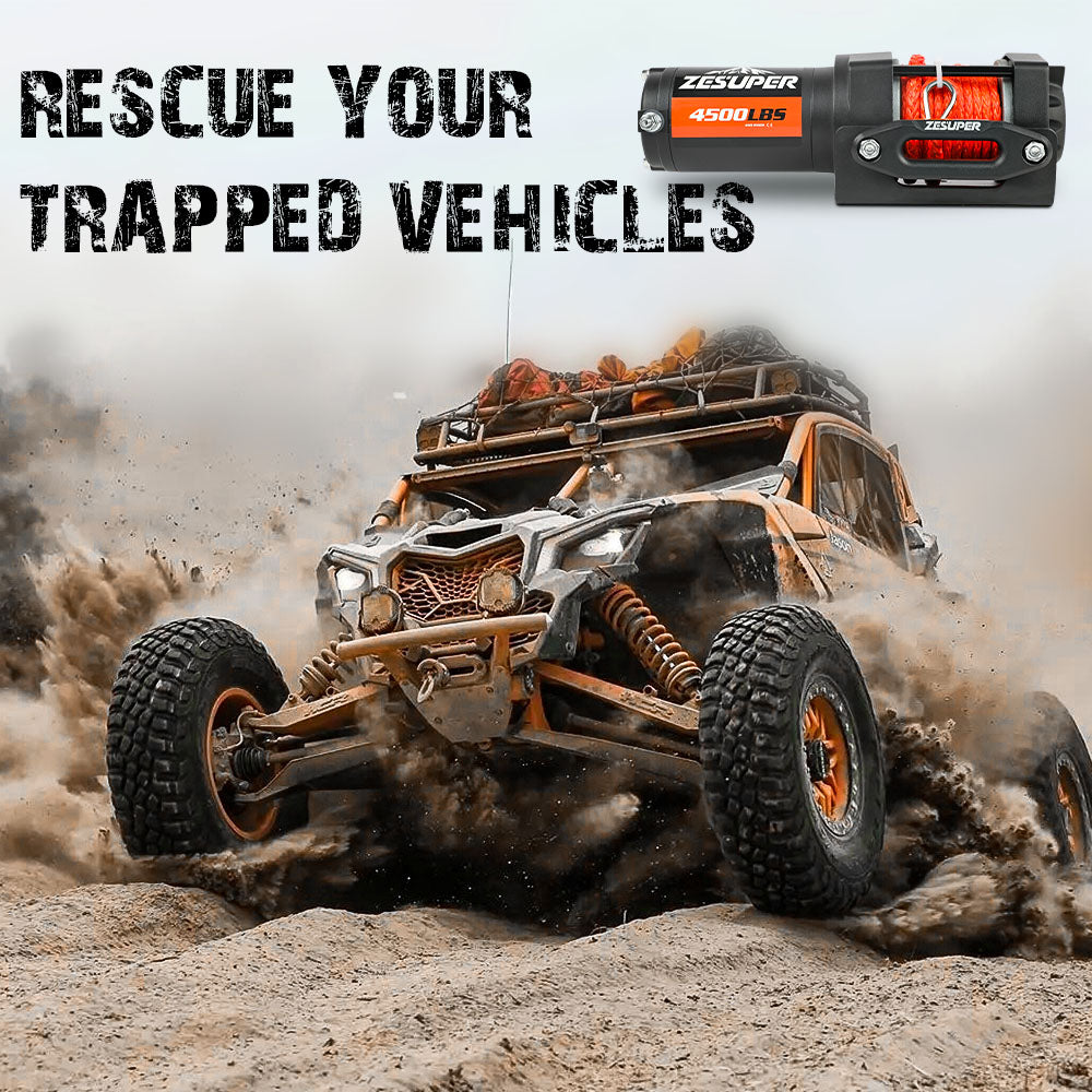 ZESUPER 12V Winch 4500LBS Electric Winch ATV Winch Synthetic Rope BOAT Trailer 12