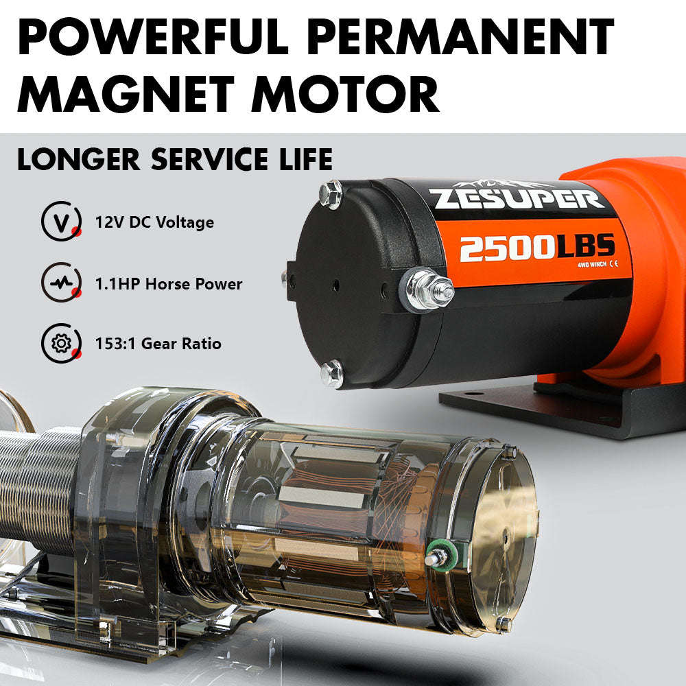 ZESUPER 12V Electric Winch 2500lbs Synthetic Rope Wireless Remote ATV UTV BOAT 3