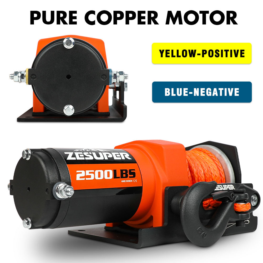 ZESUPER 12V Electric Winch 2500lbs Synthetic Rope Wireless Remote ATV UTV BOAT 4