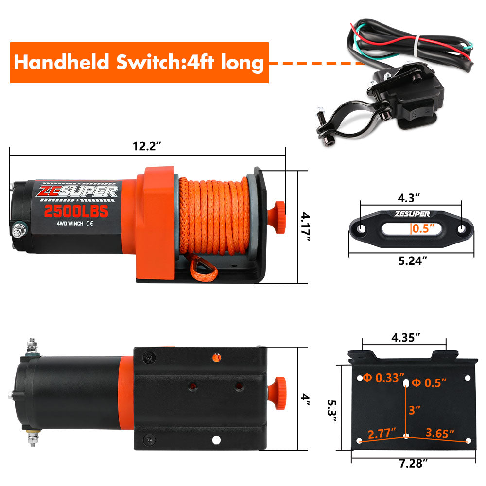 ZESUPER 12V Electric Winch 2500lbs Synthetic Rope Wireless Remote ATV UTV BOAT 10