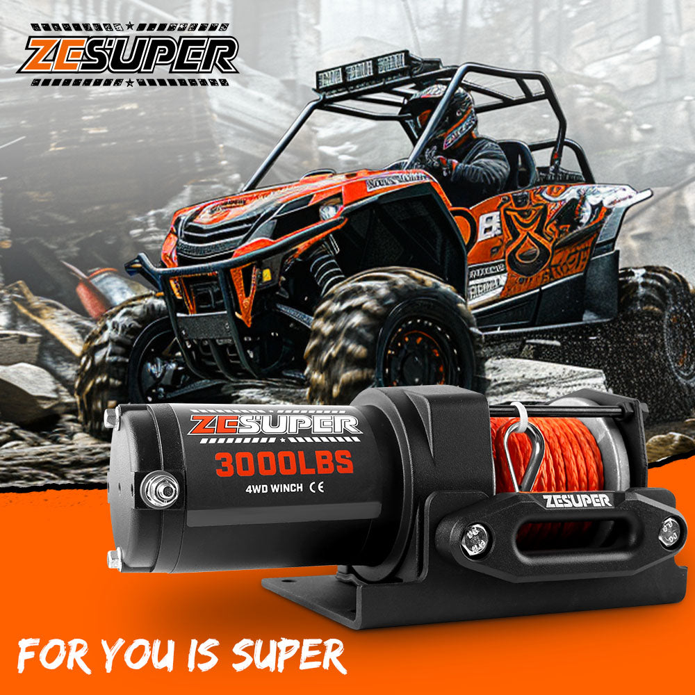 ZESUPER 12V Electric Winch 3000lbs Synthetic Rope Wireless Remote ATV UTV BOAT 7