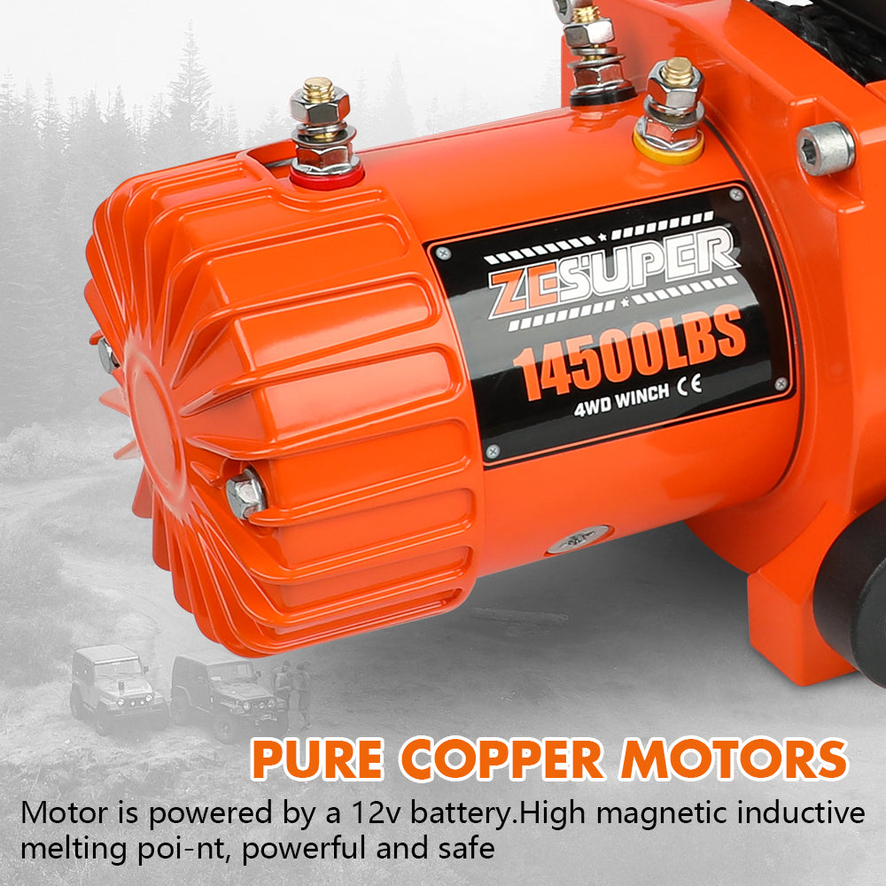 ZESUPER 12V Electric Winch 14500lbs Synthetic Rope Wireless Remote ATV UTV 4WD 5