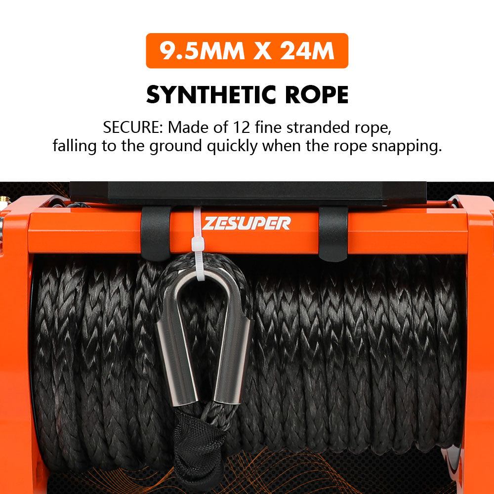 ZESUPER 12V Electric Winch 14500lbs Synthetic Rope Wireless Remote ATV UTV 4WD 6