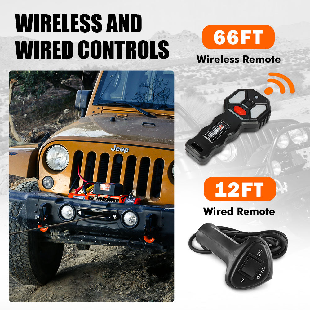 ZESUPER 12V Electric Winch 14500lbs Synthetic Rope Wireless Remote ATV UTV 4WD 7
